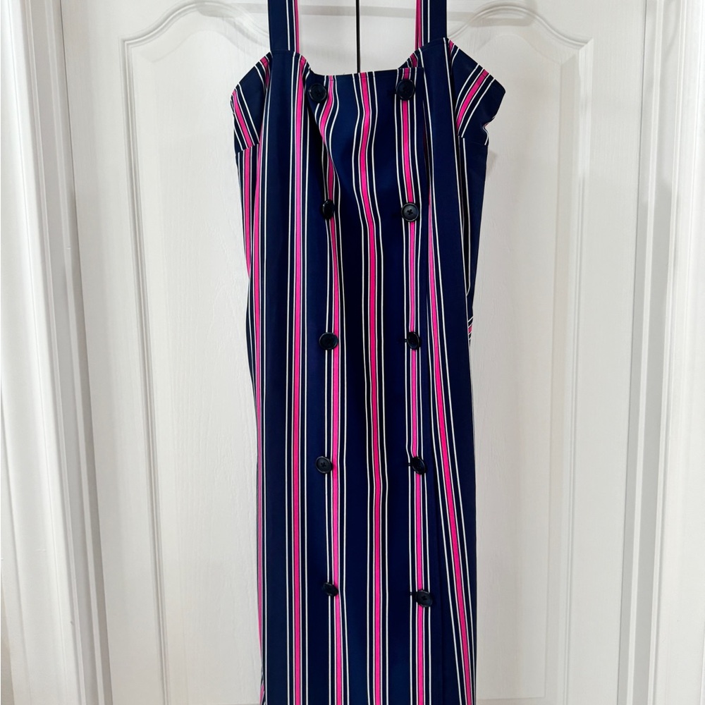 Laundry By Shelli Segal Strapless Navy and Pink Striped Dress